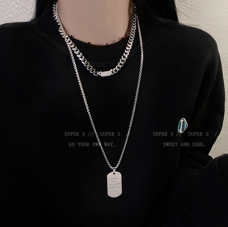 Heixiazi Titanium Steel Pendant Necklace Long Dog Tag Military Brand Sweater Chain Wu Xie Chao Men's Sweater Chain for Boys