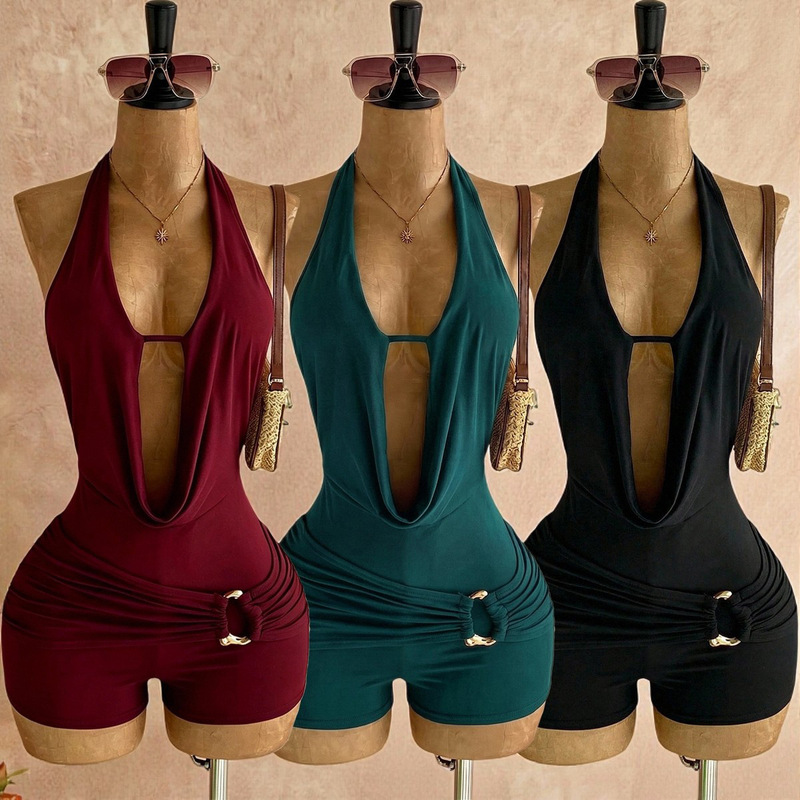 Zy6381 European and American Amazon Foreign Trade New Sexy Deep V-Neck Halter Backless Jumpsuit for Party Zy6381 European and American Amazon Foreign Trade New Sexy Deep V-Neck Halter Backless Jumpsuit for Party
