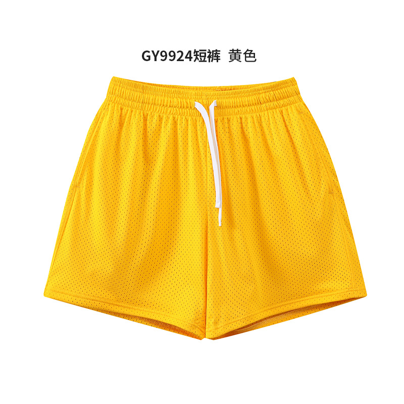 Paño de malla grande, pantalones cortos deportivos de doble capa de secado rápido, uso externo, tendencia casual suelta, pantalones cortos estadounidenses de tres puntos, personalización de hombres