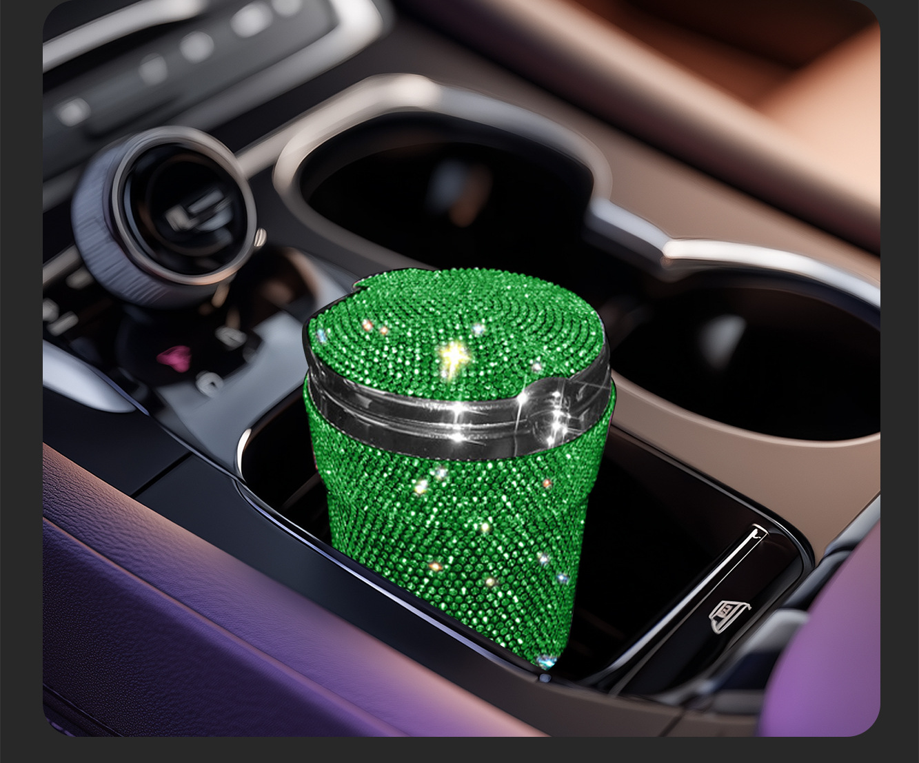 Diamond-Encrusted Car Ashtray, Creative and Personalized, with Cover, Led Light, Multifunctional, Universal, High Temperature Resistant, Flame Retardant
