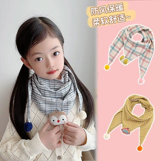 2024韩版格子儿童围巾百搭防风卡通三角巾婴儿口水巾宝宝可爱围脖