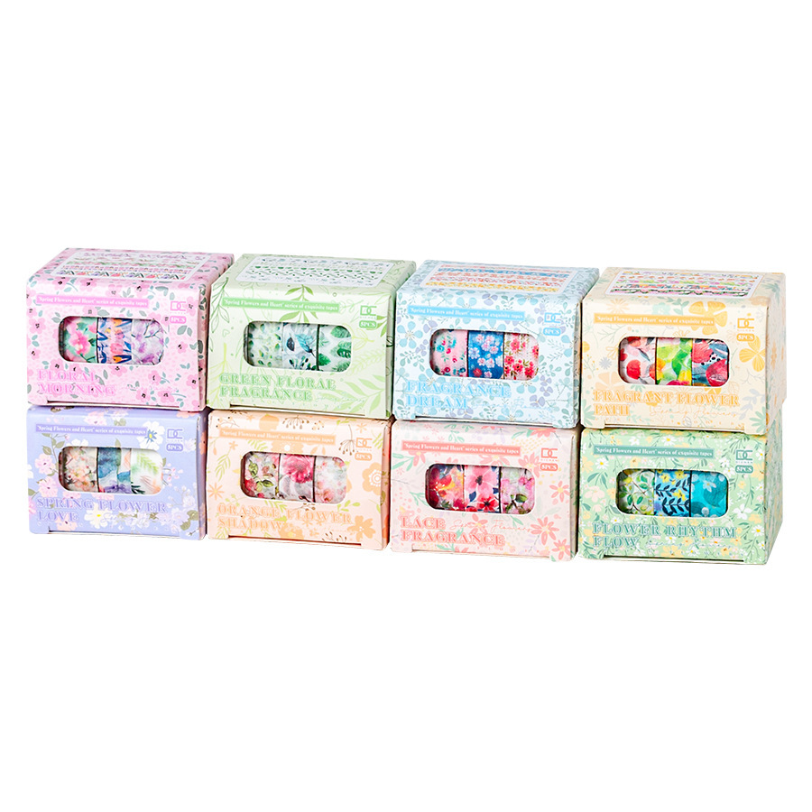 Chunxin Flower Language en caja y cinta de papel 5 enrollado en 1cm de ancho, línea divisoria de hojas, cuenta manual, cinta de flores pastoral