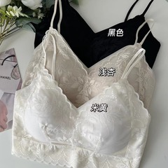 19003法式性感薄款蕾絲美背固定一體薄杯文胸打底吊帶裹胸抹胸女