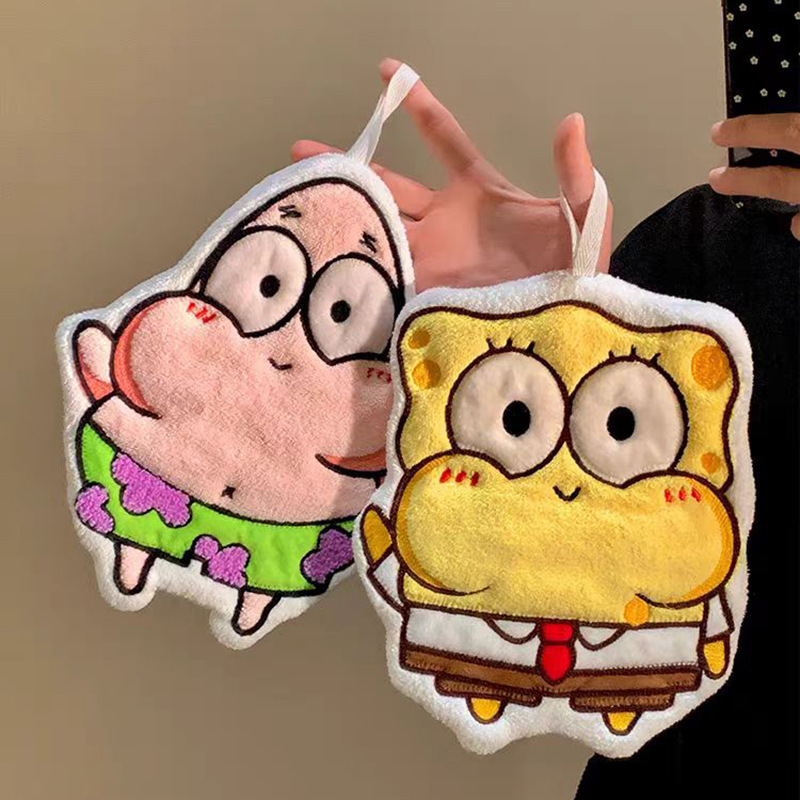 Cartoon Spongebob Squarepants Thickeneded Kidsren's Cute Hand Towel Hanging Household Absorbent Lint-Free Rag