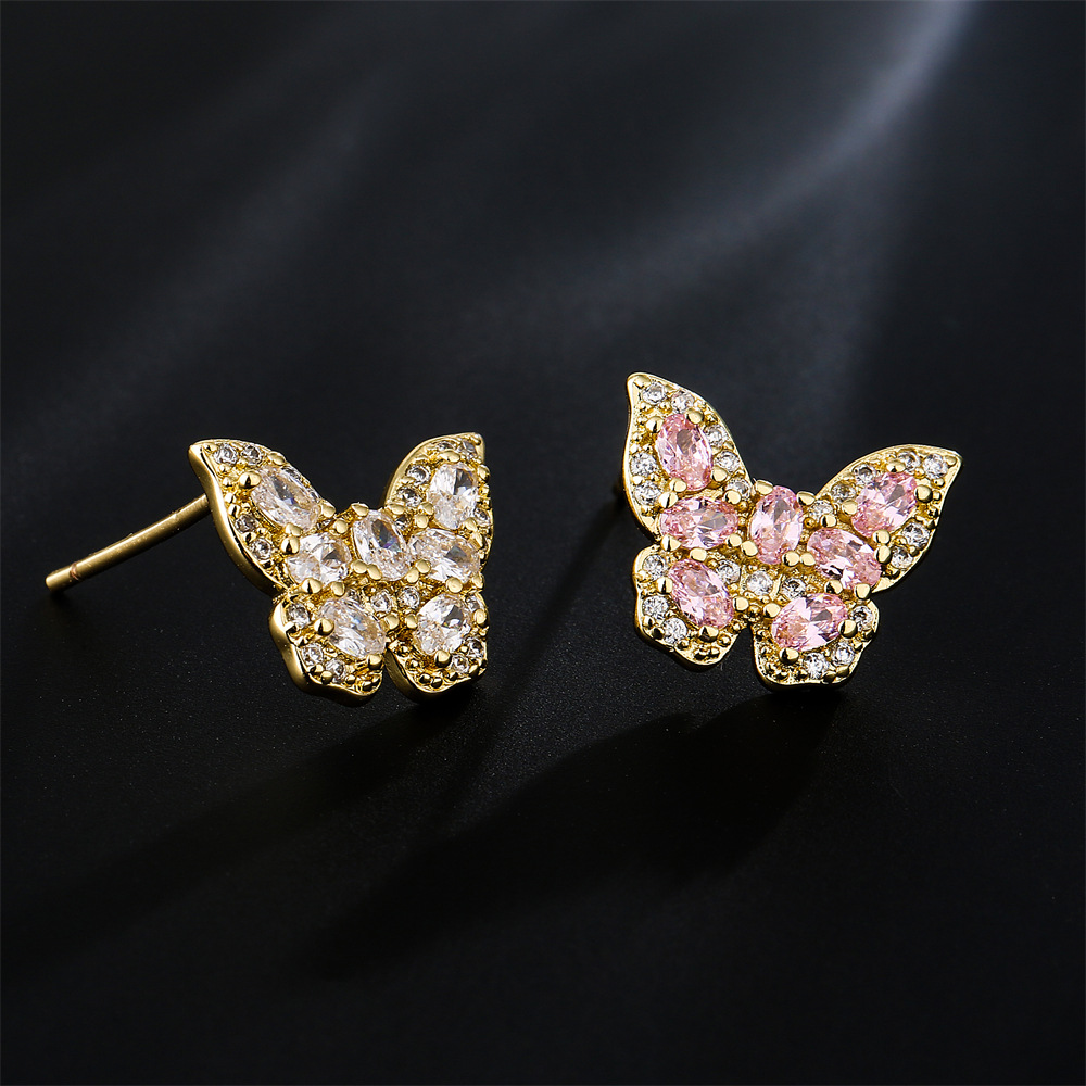 Fashion copper plated 18K gold zircon butterfly female fashion stud earringspicture1