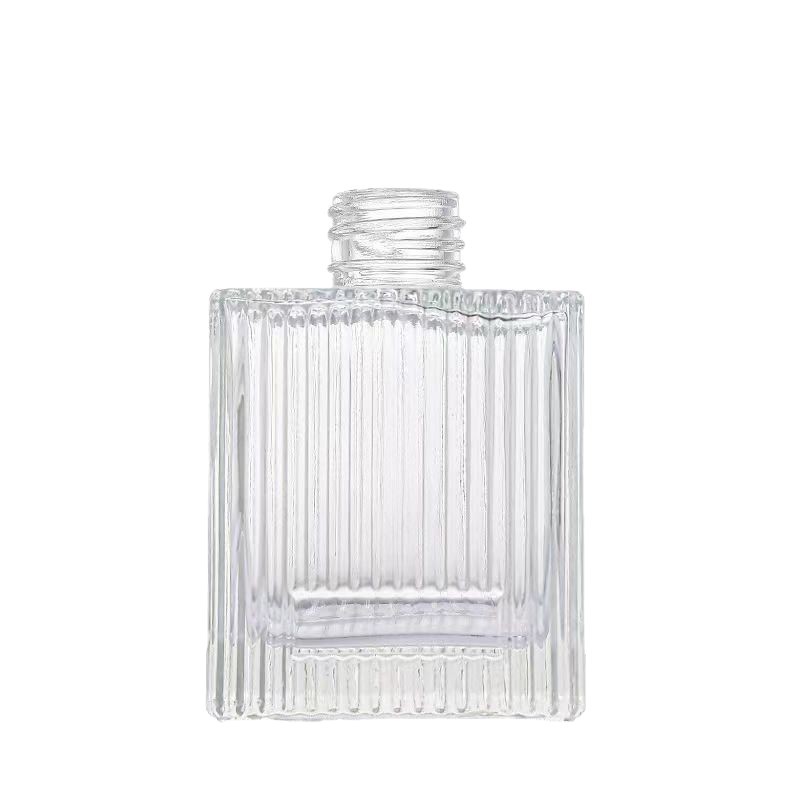 Botella de vidrio perfumada cuadrada sin rayas verticales botella vacía decoración para el hogar botella de perfume botella de perfume
