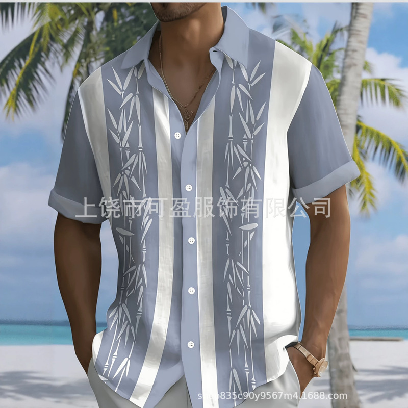 Men's 3D Flame Print Shirt Hawaiian Casual Short Sleeve Shirt Fashionable Beach Vacation