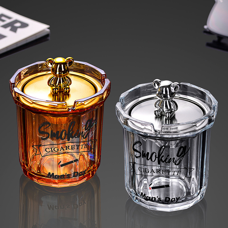 도매 창조적 인 사무실 스테인레스 스틸 안티 플라이 애쉬 유리 재떨이 뚜껑 홈 쿨 방풍 거실 담배 컵