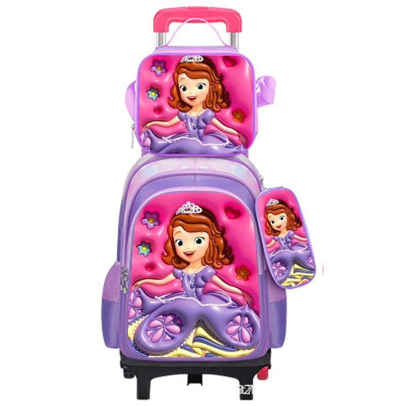 Nuevo bolso escolar impermeable de cuero brillante expandido para niños transfronterizos, carrito, bolso escolar de tres piezas para estudiantes, mochila de dibujos animados