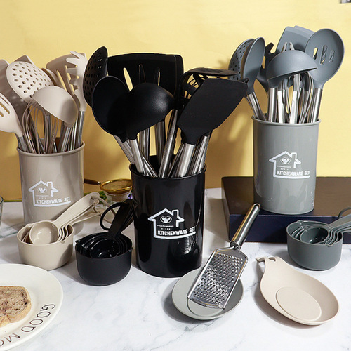 Amazon silicone spatula and spoon 37-piece set stainless steel spatula high temperature resistant non-stick pot silicone kitchenware set wholesale