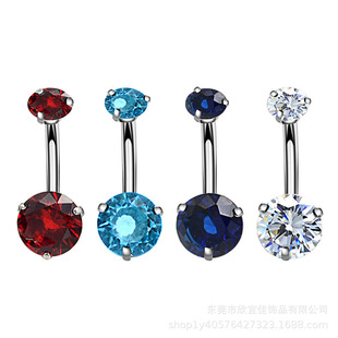 Wholesale European and American fashion body piercing double zircon belly button nail stainless steel belly button ring cross-border belly button nail jewelry