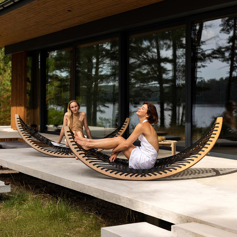 Cama de cama al aire libre tejida de caña teca patio jardín al aire libre creativo balcón al aire libre ocio impermeable muebles de cama al aire libre