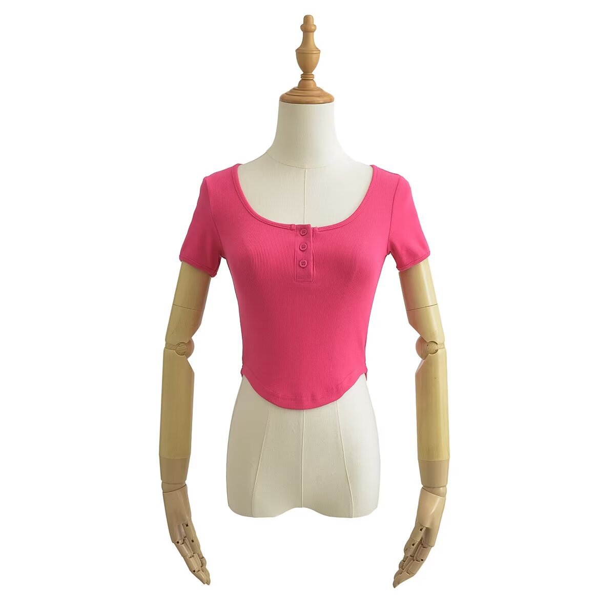 Hot Girl European and American Pure Desire Three Button Skirt Arc Short Sleeve Short T-shirt with Belly Button 
