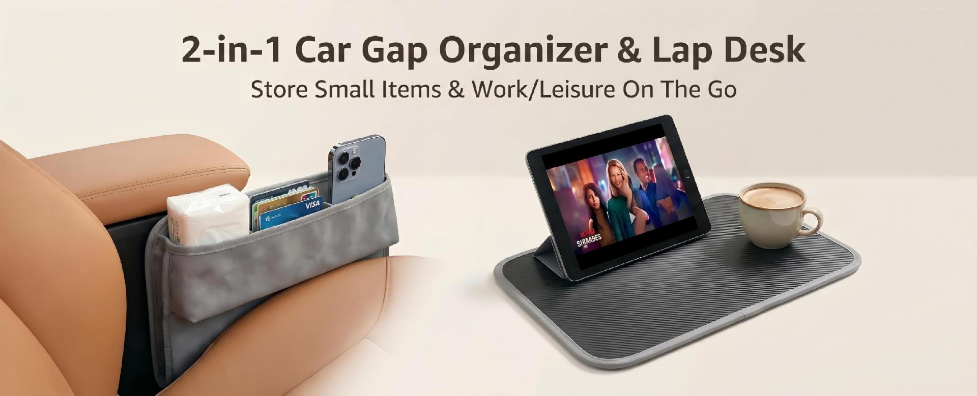 Car-Mounted Small Table, Lap Table, Multifunctional Car Dining Table, Laptop Table, Seat Gap Storage Box