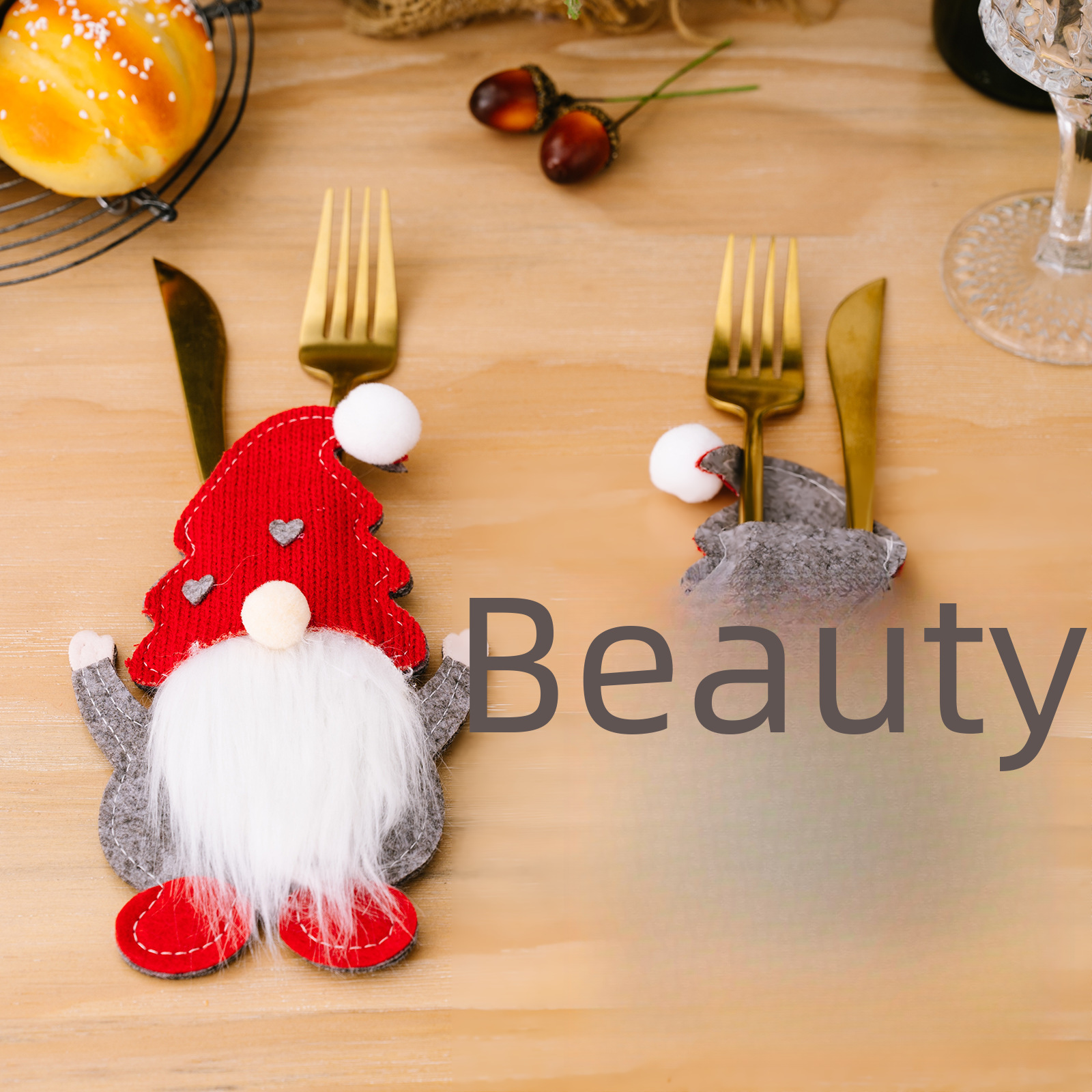 Grenzüberschreitendes neues Weihnachtsdeko-Set, Zwergenmesser und -gabel-Set, gesichtsloser alter Mann, Messer- und Gabeltasche, Rudolph-Geschirrset_voghion.com