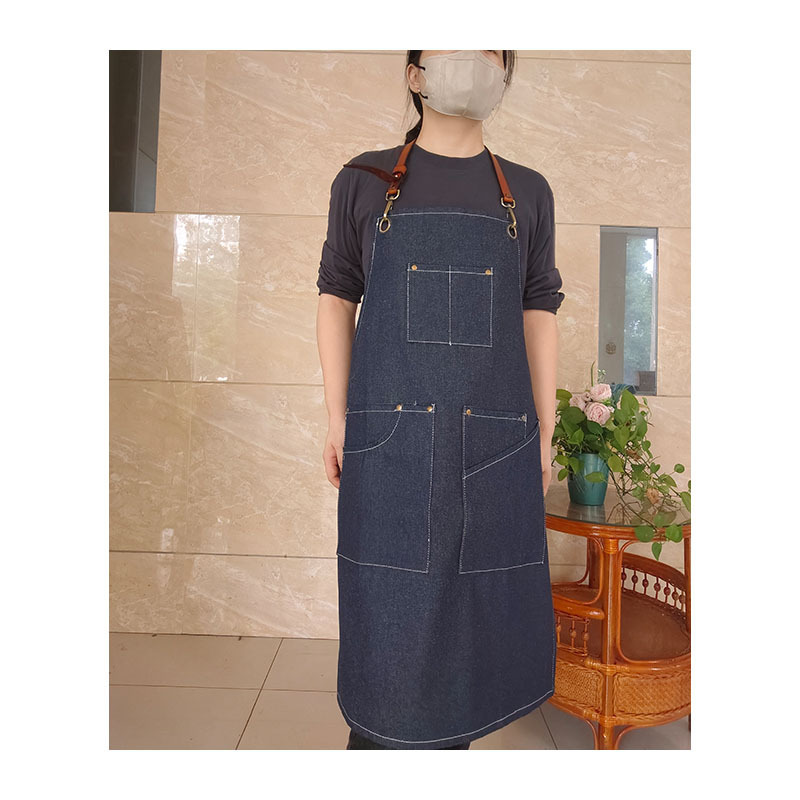 Denim apron catering barista milk tea shop gardening overalls household kitchen anti-fouling tooling custom logo