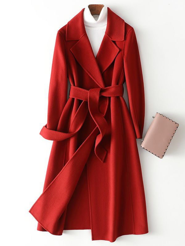 Double-Sided Cashmere Outwear for Women Mid-Length 2025 New Slim Fit Over-The-Knee Woolen Outwear Wool Outwear Wholesale