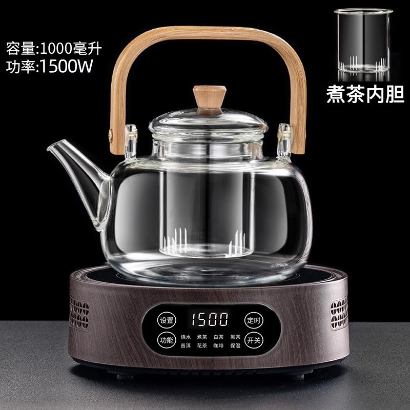 Transparent square beam kettle + T12 wood grain electric ceramic stove
