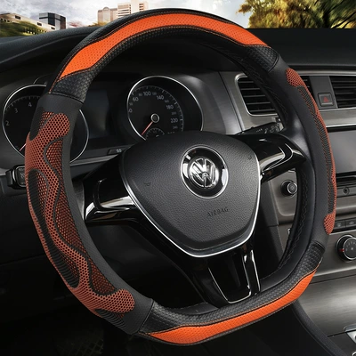 Steering wheel cover, Cover Anti-Slip Breathable Silicone Sports - black-orange-d-type-38cm