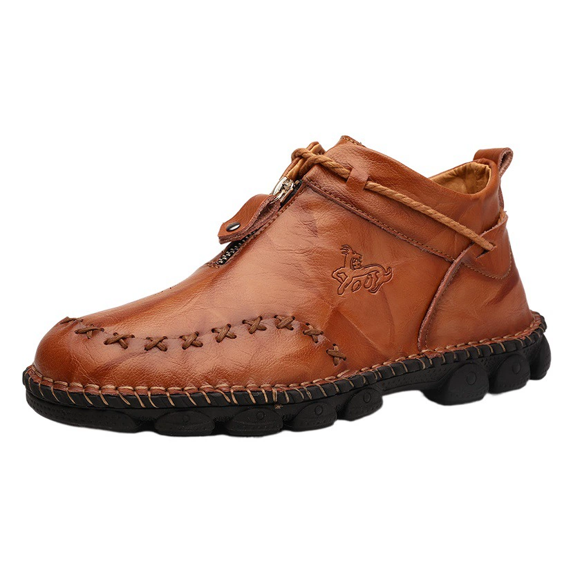 Весенне-осенние мужские кожаные ботинки, трансграничные ботинки в стиле внешней торговли, мужская обувь, повседневная обувь на открытом воздухе, Европейская и американская мода, кожаная обувь с высоким берцем больших размеров
