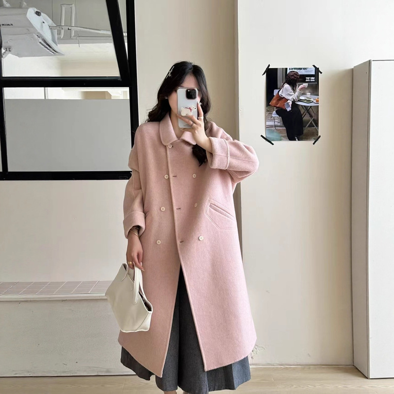 Korean Style Double-Sided Wool Outwear for Women 2025 Winter New High-End Double-Breasted Mid-Length Wool Outwear Versatile