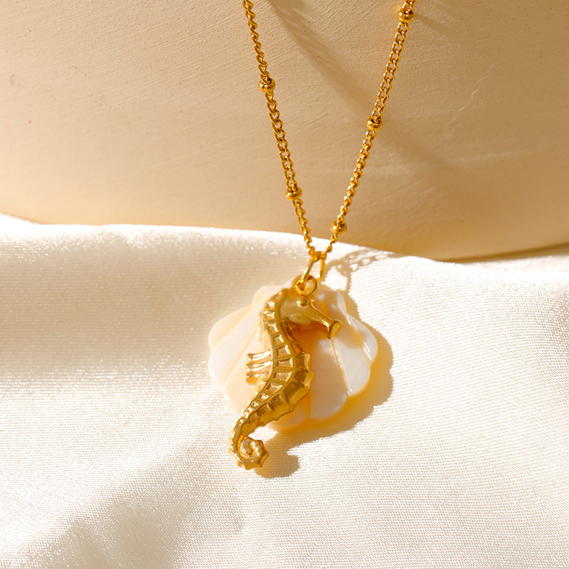 All Seasons Season Wholesale Jewelry Vintage Style Classic Style Starfish Conch Hippocampus 304 Stainless Steel Plating Pendant Necklace O-shaped Chain