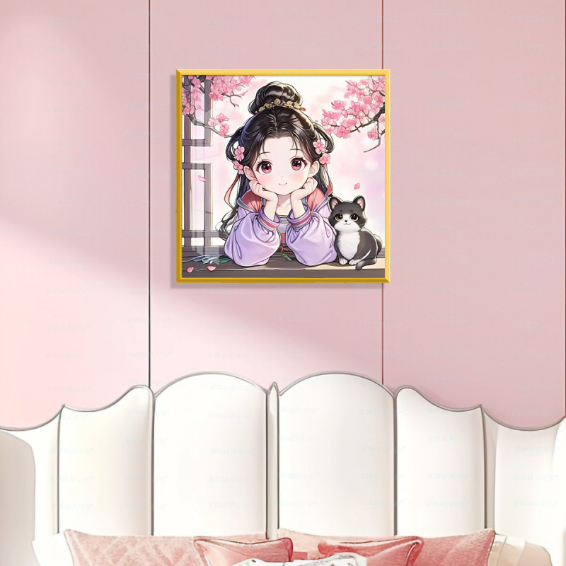 [Algodón importado] Mona Lisa real bordado cruzado gatito chica lindo decoración de dibujos animados modernos bordado a mano image 3