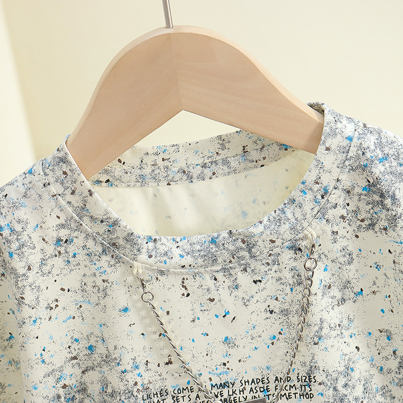 7836 Camiseta de manga corta de verano para niños, niño delgado, collar de estilo extranjero, camisa de bebé de media manga, vestido de verano para niños