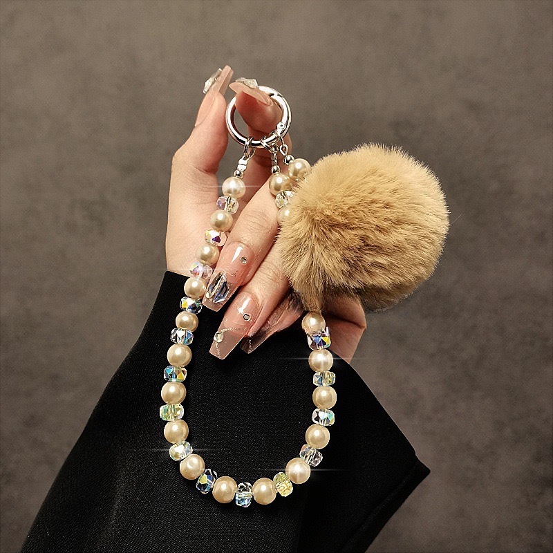 브라운 라지 헤어볼 + 펄 크리스탈 비즈 팔찌 [프리 패치]