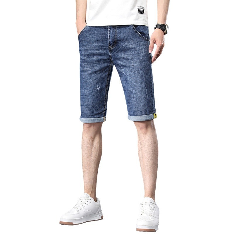 2024 summer light color Denim shorts men's thin straight loose stretch 5 points all-match fashion brand pants