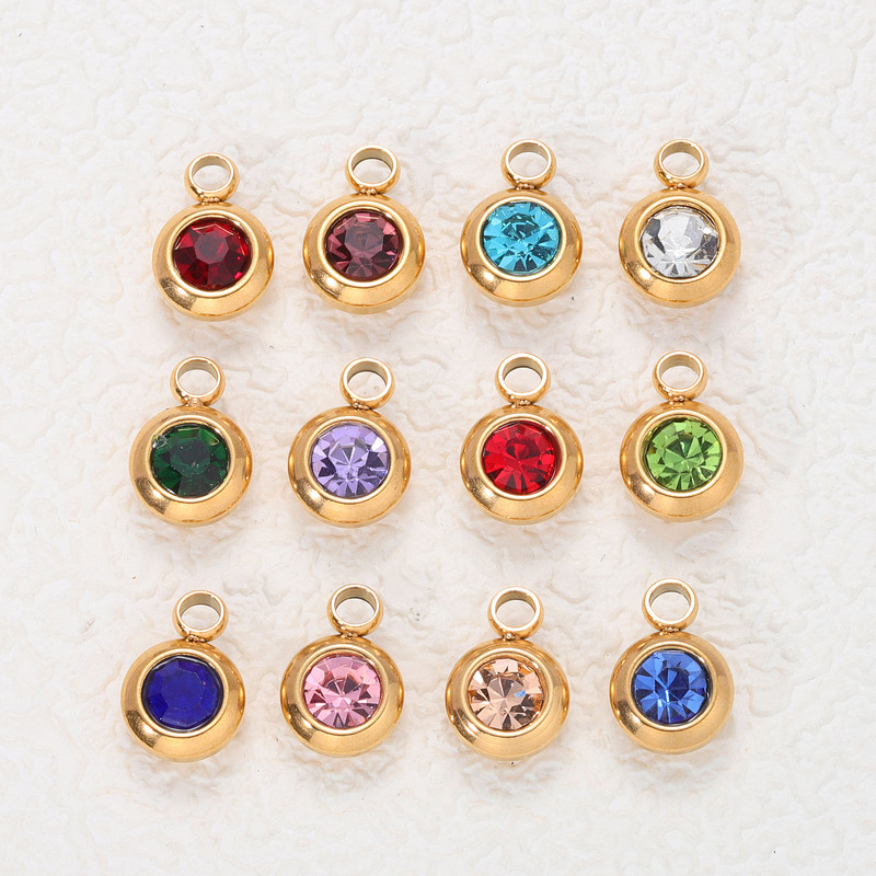 Stainless steel birthday stone DIY jewelry accessories birthday stone rhinestone single hole small pendant foreign trade jewelry accessories manufacturer
