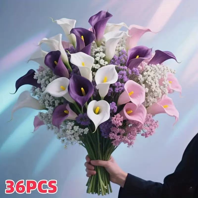 跨境热卖马蹄莲郁金香满天星雏菊组合仿真花手捧花假花家居欧式摆