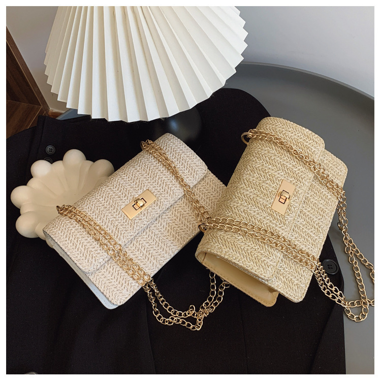 112g Weight Sewing Thread Fashion Element Lock clasp Closure Type Single Shoulder Strap Strap Type Straw Bag Bags Type Casual Occasion Straw Material Solid Color Pattern Spring&Summer Season Women's Gender Vacation Style Square Shape Women's Straw Solid Color Vacation Sewing Thread Square Lock Clasp Straw Bag 21