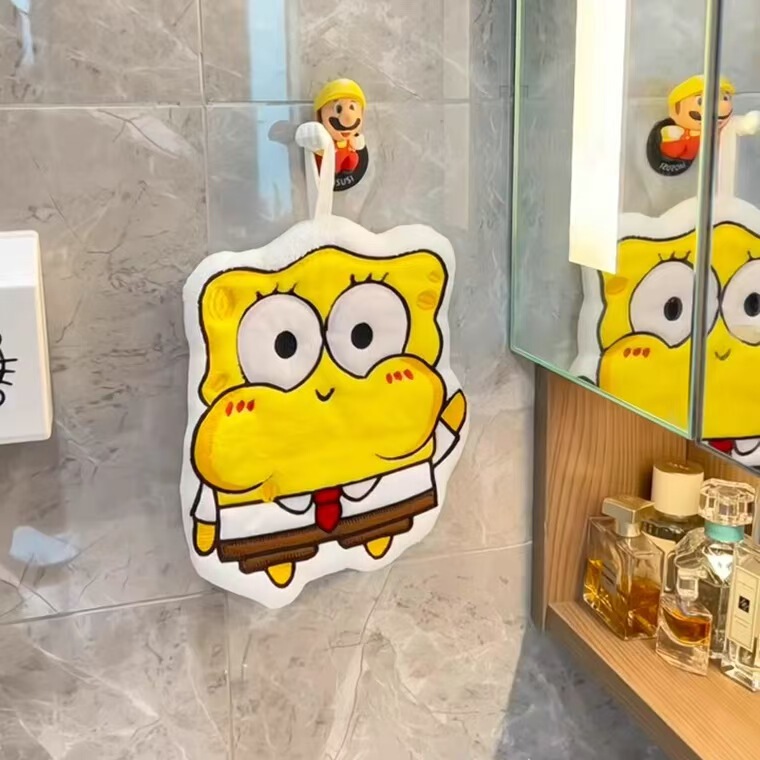 Spongebob Squarepants Hand Towel Hanging Decoration, Cute Towel, Super Absorbent, Thickened, for Kitchen and Bathroom, Odor-Resistant, High Aesthetic Value Spongebob Squarepants Hand Towel Hanging Decoration, Cute Towel, Super Absorbent, Thickened, for Kitchen and Bathroom, Odor-Resistant, High Aesthetic Value
