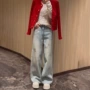 春季宽松新款高腰牛仔裤