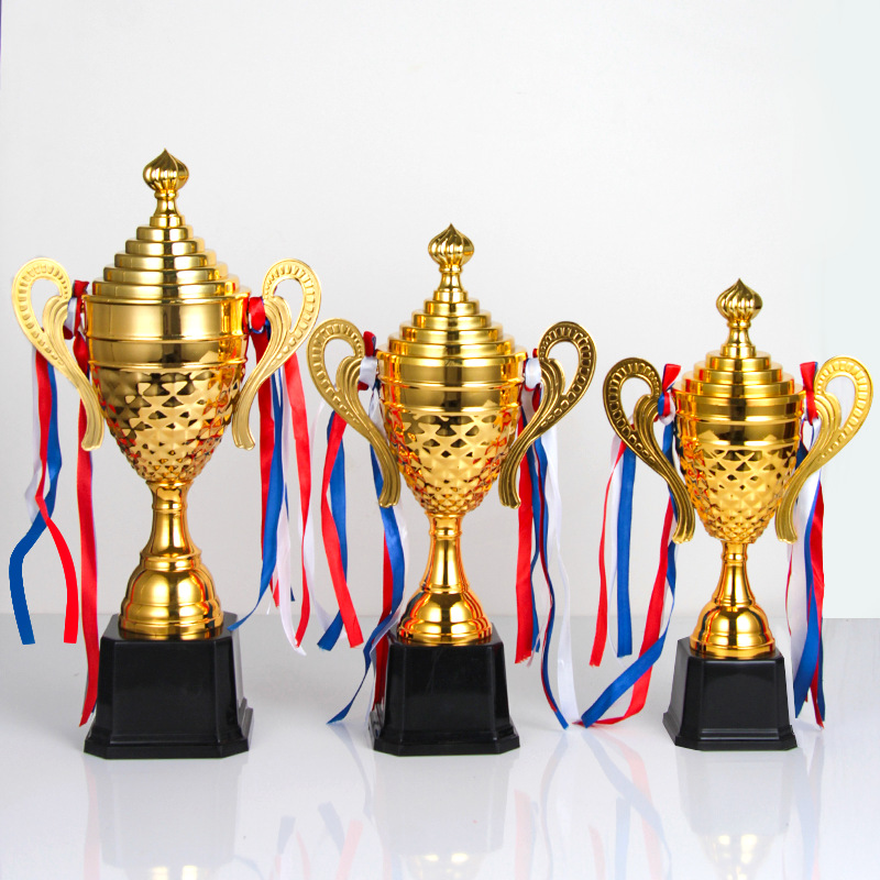 Juegos deportivos trofeos de metal tazas de tapa de orejas dobles tazas escolares baloncesto fútbol competiciones premios trofeos de alta gama