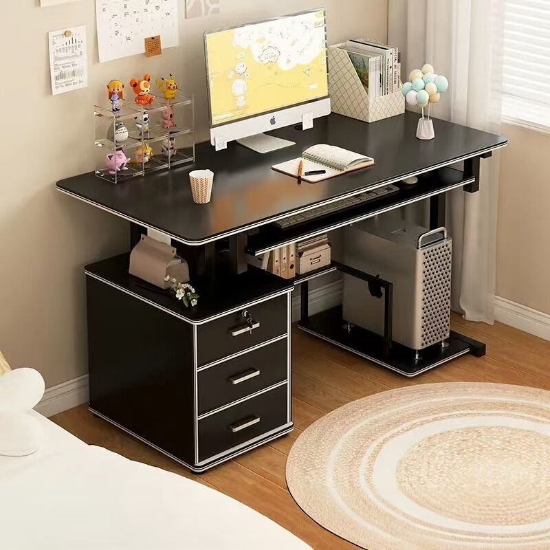 Simple Modern Student Writing Desk with Drawers, Home Office Desk, Simple Tempered Glass Computer Desk