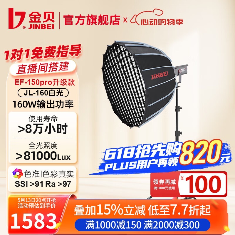 JL160+ 퀵 릴리스 90cm 깊이의 입 그릴 소프트 박스 [핫 스타일 조명]