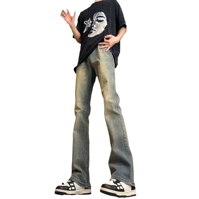 Dipped Straight Yellow Mud Pants Vintage Blue American Vibe Jeans Men's Spring Tall Micro Trousers
