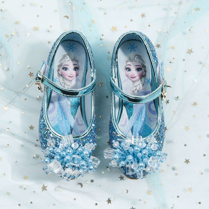 Princess Elsa shoes Spring 2021 new performance dress shoes Little girl crystal heel shoes children's single shoes