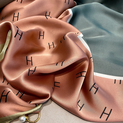Sun protection silk scarf Korean style new versatile printed imitation silk scarf for women decorative thin outer shawl beach towel