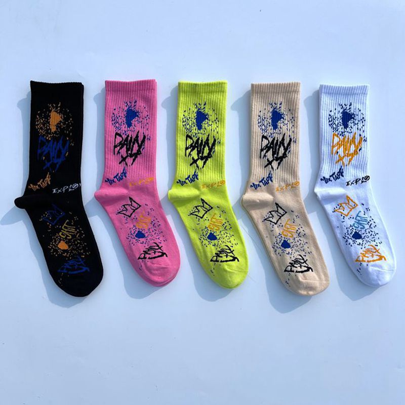 Trendy ins Men's and Women's Socks Green Powder College Style European and American Street Skate Socks Couple Letters Sports Cotton Stockings