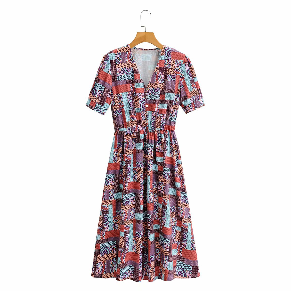 new printed V-neck short-sleeved dress  NSAM25633