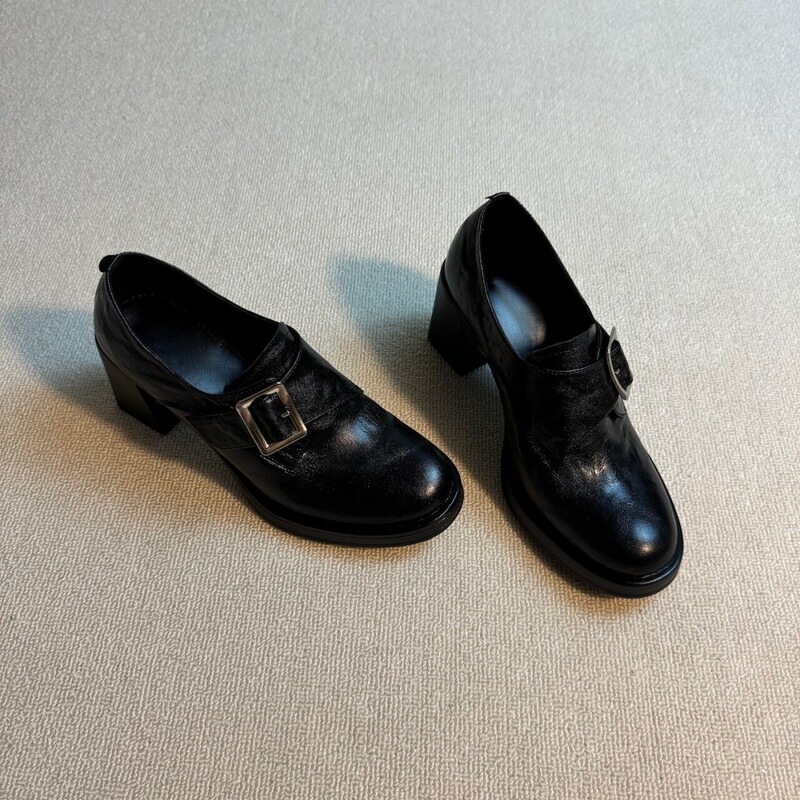 In-Stock Cowhide Version~Vintage Commuter Leather Shoes for Women, British-Style Thick-Soled Loafers, Chunky High Heels, Deep-Cut Round-Toe Single Shoes In-Stock Cowhide Version~Vintage Commuter Leather Shoes for Women, British-Style Thick-Soled Loafers, Chunky High Heels, Deep-Cut Round-Toe Single Shoes