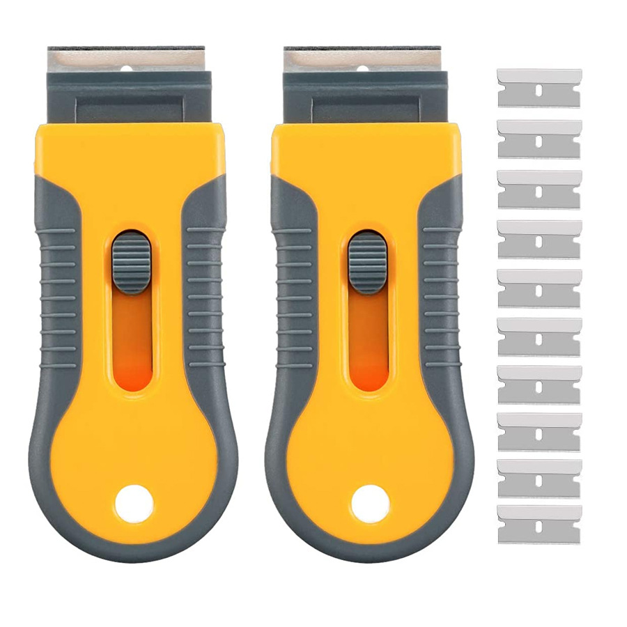 12件套塑料刮刀清洁剂和10个更换清洁工具墙纸刮擦贴纸标签油漆