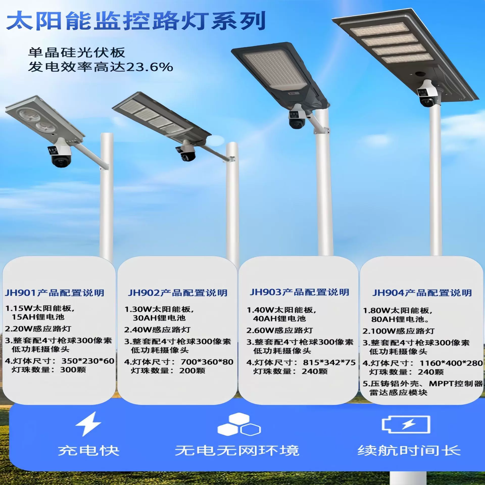 一体感应太阳能户外带监控路灯新农村庭院家用led工程款道路照明