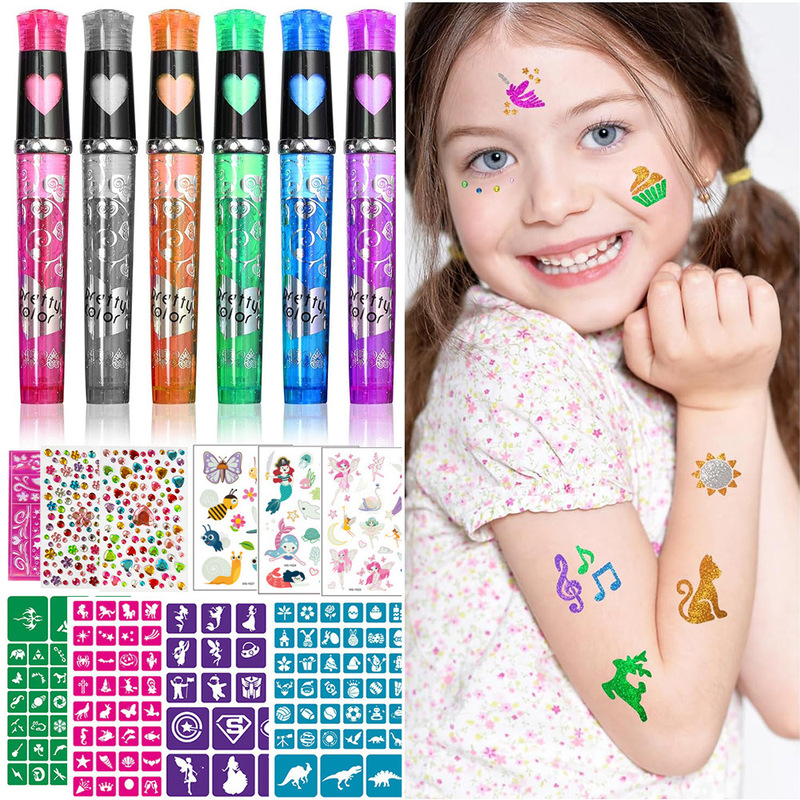 Cross-border hot sale children's cartoon glitter tattoo stickers girl Princess Mermaid unicorn waterproof tattoo stickers