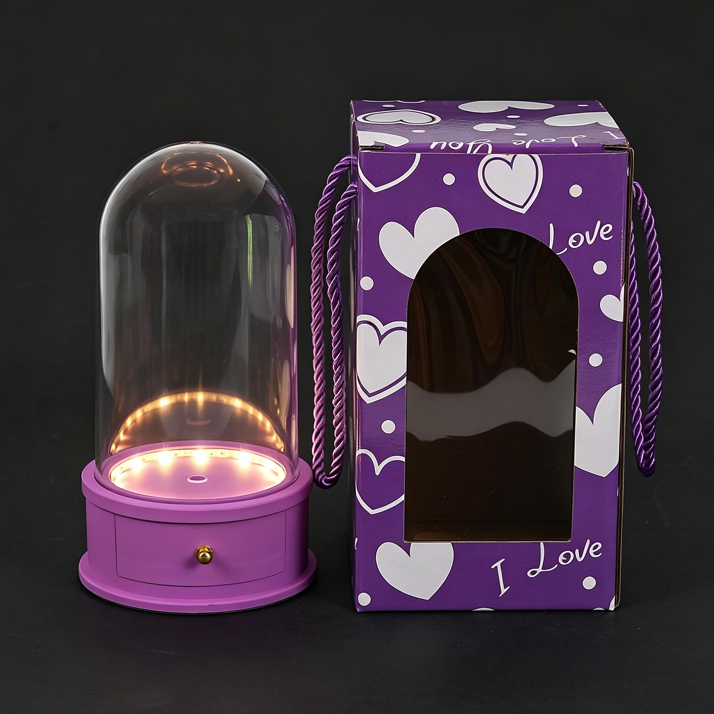 Flor inmortal cubierta de vidrio caja de joyería base con lámpara flor seca rosa cubierta de polvo exhibición cubierta floral suministros pendulares