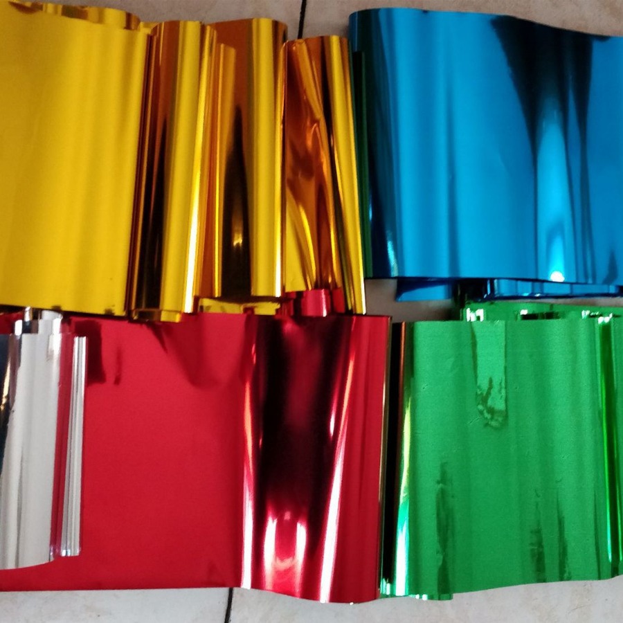 全光湖蓝亮膜大红铝箔亮片coating film草绿深蓝光薄膜双金条子