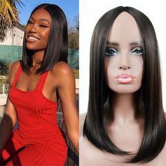 TikTok European and American foreign trade new style synthetic high-temperature silk women's middle-part wig cap BOBO wig manufacturer wholesale